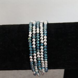 Elegant Silver and Blue Iredescent  Beaded Bracelet Set Of 4